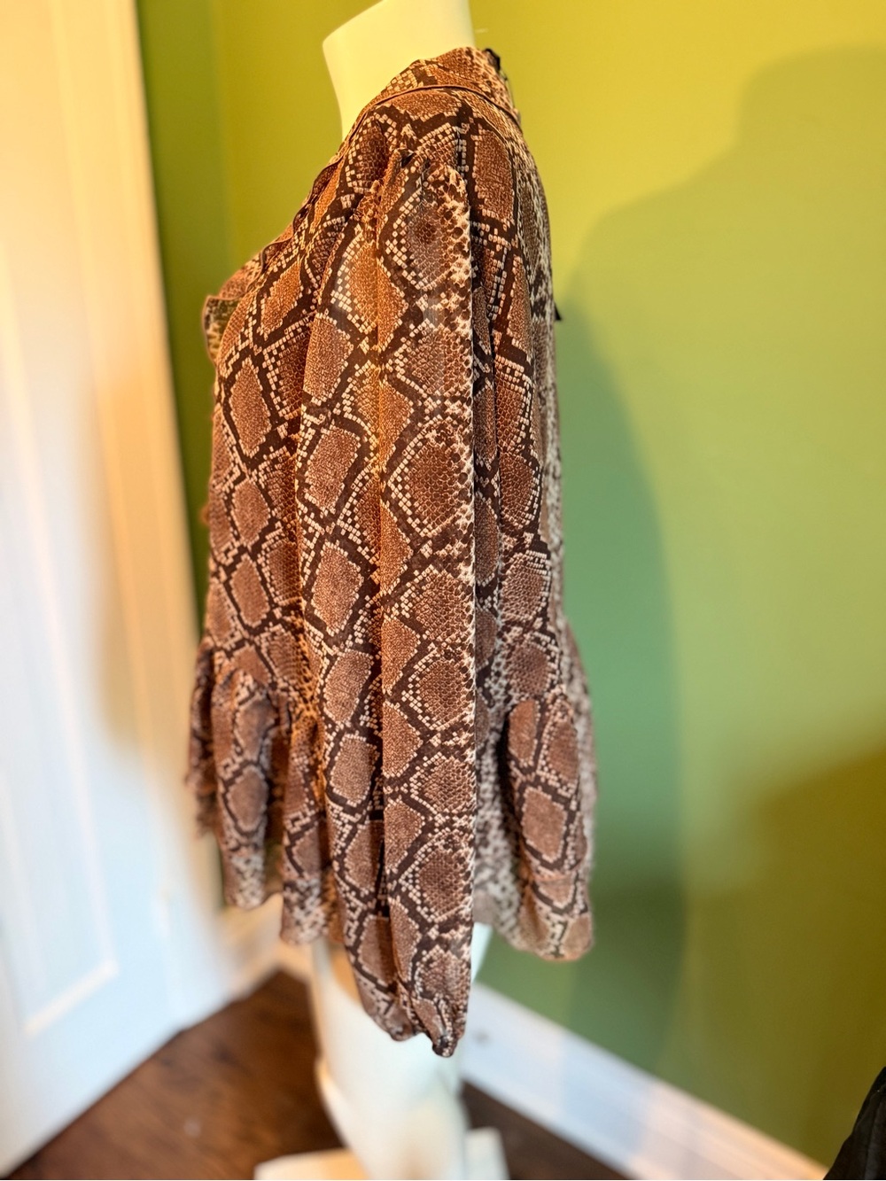 HAVER - Snake-Print Ruffle Front Women's Sweater - Brown - Picture 4 of 7